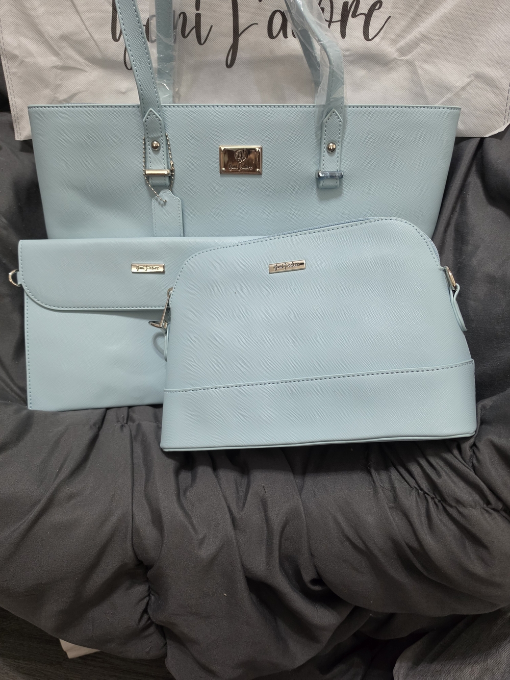Light Blue 3-Piece Tote and Pouches Set - Picture 2 of 16